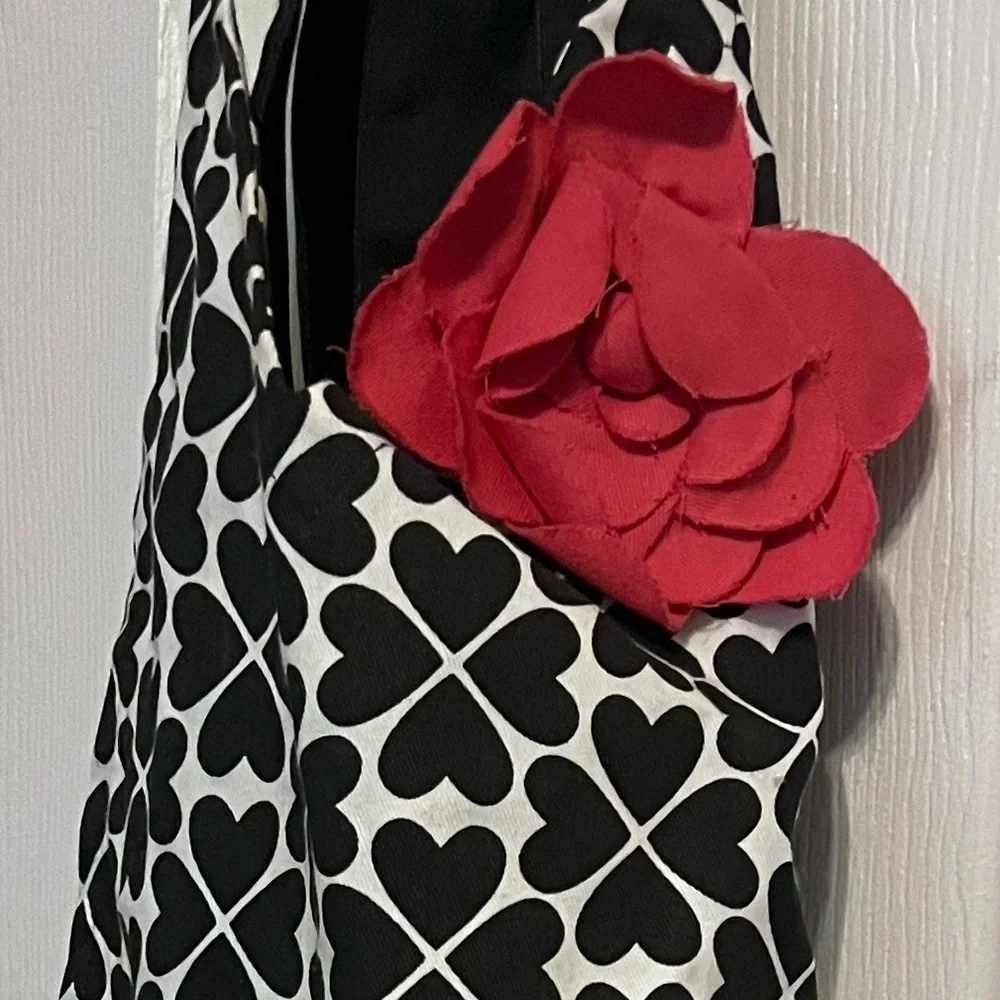 Pier One Black and White Apron with Pink Flower Accent